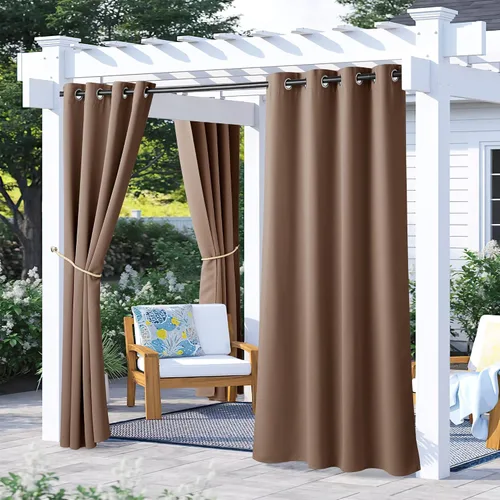 Vista 202 de NICETOWN Cortina para Exteriores para Patio Impermeable de 84 Pulgadas de Ancho, Aislamiento Térmico con Ojales Antioxidantes Bloqueo UV Cortina