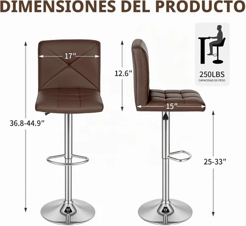 Vista 3 de BestOffice Juego de 2 taburetes de bar modernos taburetes giratorios de altura ajustable Taburetes giratorios de altura de mostrador Taburetes Negro