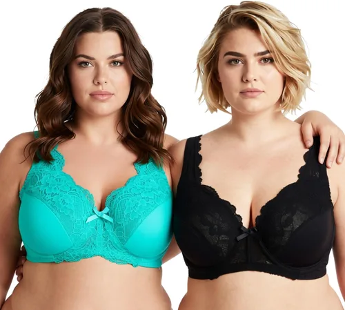 Vista 21 de Curve Muse Brasier reductor sin forro con aros para mujer con bordado de encaje, paquete de 2