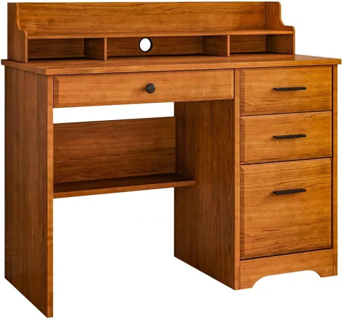 Vista 7 de 4 EVER WINNER - Escritorio para computadora con cajones para espacios pequeños, escritorio de madera con gabinete de archivos y soporte