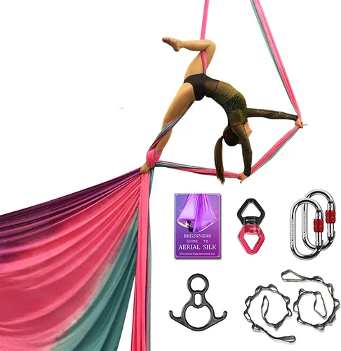Vista 21 de Set de Equipo Deluxe de Sedas Aéreas - Hamaca Aérea de Yoga de 11 Yardas para Acrobacia, Artes Circenses, Danza (L:10m W:2.8m)