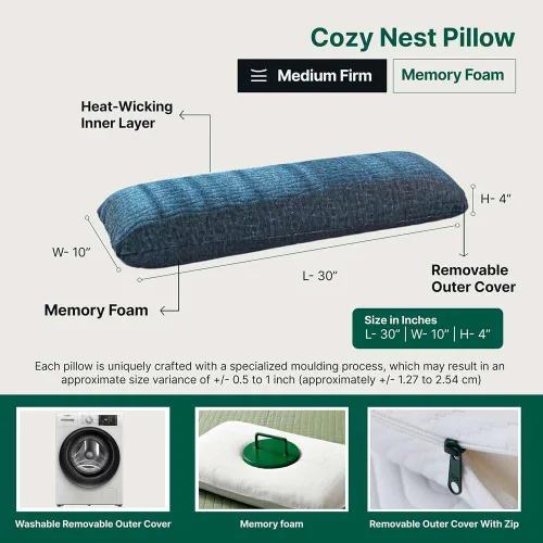 Vista 6 de The White Willow Almohada de Cuerpo Corta de Espuma Viscoelástica Suave para Cama, Inserto de Almohada de Abrazo para Dormir y Personas que Duermen