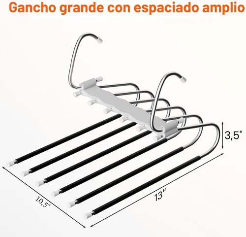 Vista 4 de Perchas Plegables Mejoradas para Pantalones que Ahorran Espacio, Perchero de Ropa de 6 Niveles, Organizador de Closet Multifuncional de Acero