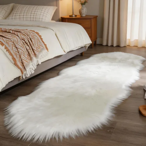 Vista 11 de Faux Fur Sheepskin Rug 2x6 ft, Fluffy Area Rug for Bedroom Living Room Aqua