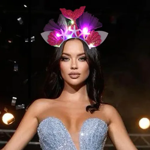 Vista 4 de CAKURE Diadema LED de estrella de mar con luz de tul brillante, aro para el pelo, accesorios para el cabello para mujeres y niñas