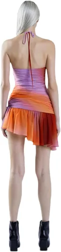 Vista 4 de Vestido sexy con borlas y volantes para mujer, sin mangas, 3D, con abertura alta, ajustado, vestido midi irregular para fiesta de club, trajes