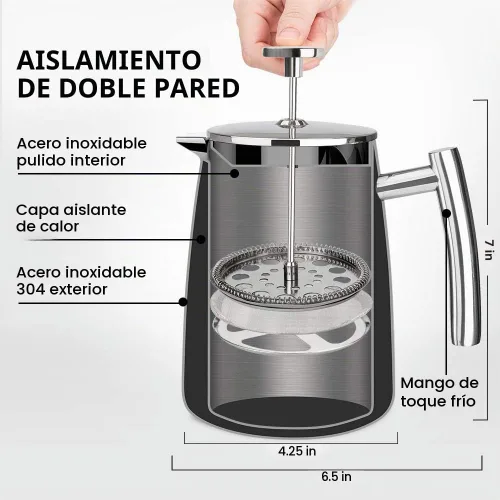 Vista 4 de Secura Cafetera de prensa francesa, 17 onzas, prensa de café aislada de acero inoxidable 304 con pantalla adicional