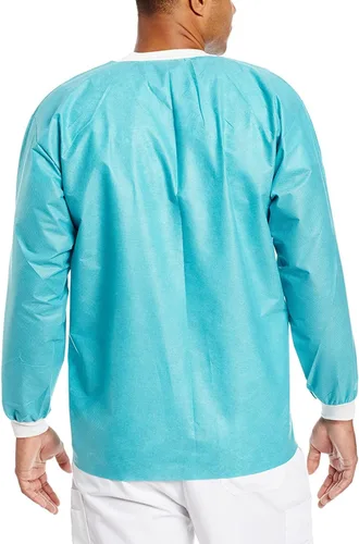 Vista 9 de Paquete de 10 chaquetas desechables de laboratorio, chaqueta médica reutilizable hasta la cadera, unisex, con puños de punto y bolsillos