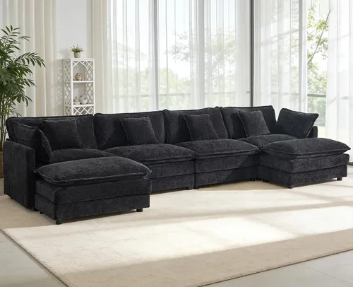 Vista 26 de Sofá modular de gran tamaño, sofá grande en forma de U con asiento profundo, sofás de nube de felpilla para sala de estar, sofá modular convertible