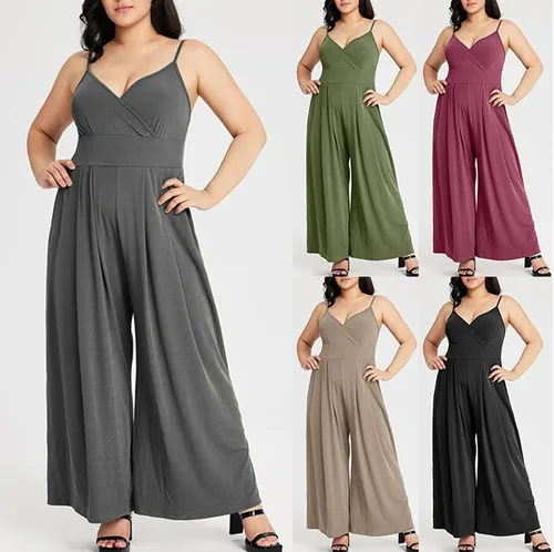 Vista 5 de HJYUZP Sweat Pants for Womens Women's Wide Leg Pants Solid Color V Neck Sexy Straight Leg Camisole Pants for Women Trendy