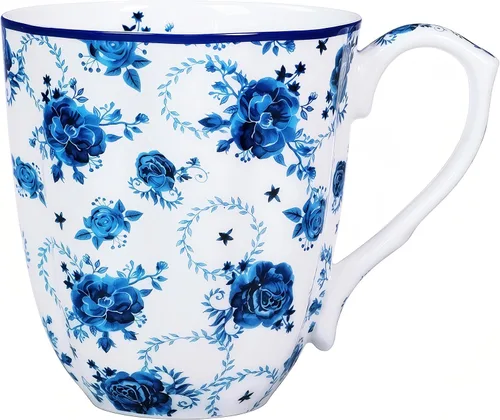 Vista 8 de Taza floral de porcelana de hueso de 14 onzas, taza de café floral para mujeres y hombres, taza de té de café de porcelana de hueso con asa cómoda