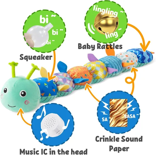 Vista 3 de LIGHTDESIRE Juguetes musicales para bebés de oruga, juguete de animal de peluche para bebé con crujido y sonajeros, juguetes sensoriales suaves