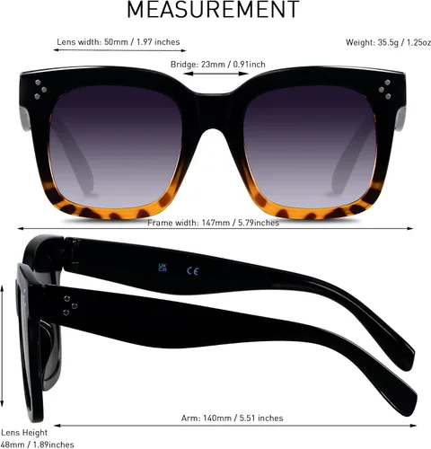 Vista 5 de ANDWOOD Lentes de sol de gran tamaño para mujer, marco ancho cuadrado, retro, moderno, protección UV
