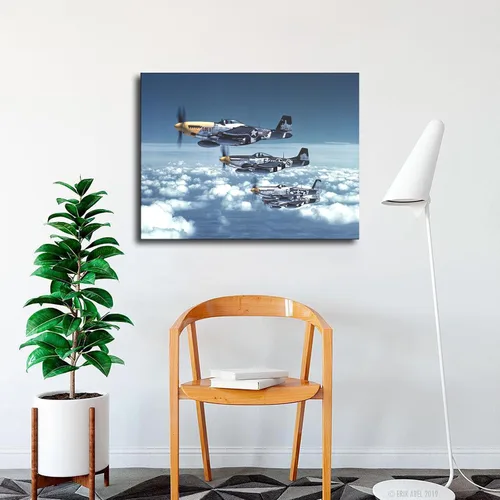 Vista 3 de Póster Mustang de la Segunda Guerra Mundial de Aviones de la Fuerza Aérea del Ejército P51 Mustang Impresión en Lienzo Inspirador Decoración