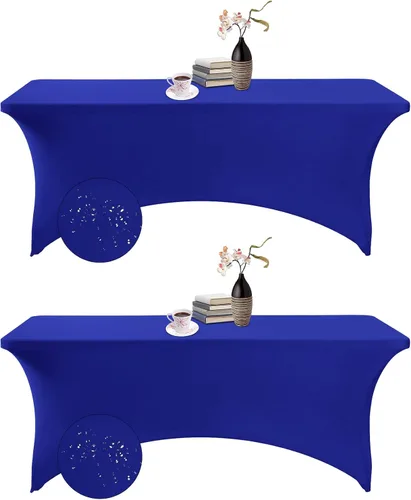 Vista 124 de Paquete de 2 fundas de mesa de elastano impermeables para mesas rectangulares, 6 pies, negras, elásticas, resistentes a manchas, para todas