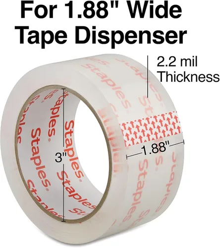 Vista 2 de STAPLES Cinta ligera para mudanza y almacenamiento, 1.88 pulgadas x 109 yardas, transparente, paquete de 6 rollos