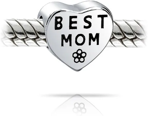 Vista 2 de Pulsera europea de plata de ley 925 con forma de corazón y palabra de flor rosa para madre, Metal