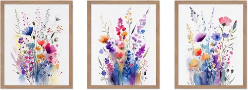 Vista 61 de Poster Master Póster botánico vintage de 3 piezas, estampado floral retro, regalo para artistas, amigos, flores de acuarela, brillante, azul