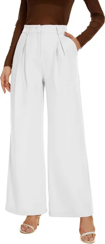 Vista 2 de KICZOY Pantalones largos tipo palazzo de pierna ancha para mujer, de cintura alta, para otoño, pantalones largos de trabajo, pantalones de traje