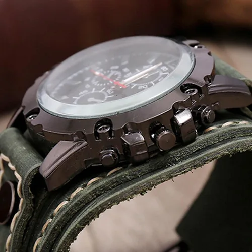 Vista 3 de Reloj de pulsera clásico con números romanos con correa de cuero PU, verde, Verde