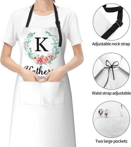 Vista 3 de Delantales de cocina personalizados para hombres y mujeres con bolsillos, personalizable, foto, logotipo, imagen, nombre, chef cocinero, delantal