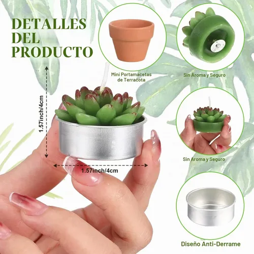 Vista 2 de 12 Piezas Velas de Suculentas Novedosas Hechas a Mano Velas de Té de Cactus Delicadas y Elegantes Velas de Plantas Mini Velas de Cactus