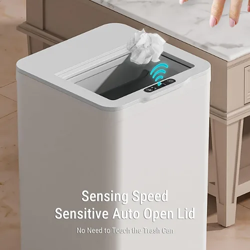 Vista 7 de AUNMAS Bote de basura eléctrico automático sin contacto con sensor de patada 9L de capacidad ABS para cocina, dormitorio, oficina, sala de estar