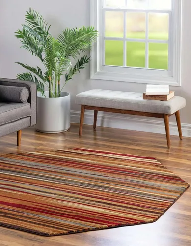 Vista 4 de Unique Loom Barista Collection - Alfombra Icatu (octágono de 6 pies 1 pulgada, beige/marrón)
