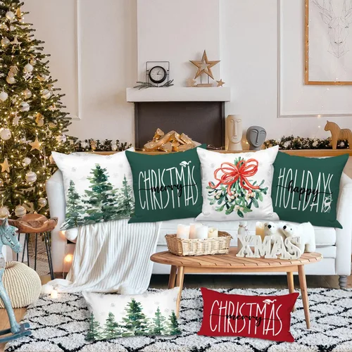 Vista 3 de Lanpn Juego de 4 fundas de almohada decorativas de Navidad de 16x16, funda de almohada decorativa para exteriores, bosque de invierno, funda