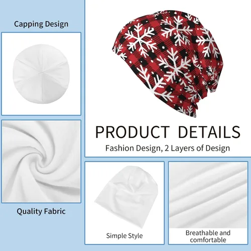 Vista 4 de Gorros de punto con temática navideña, diseño de copo de nieve, gorro elástico holgado para mujeres y hombres