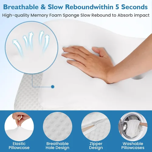 Vista 7 de 2 almohadas cervicales para aliviar el dolor de cuello, almohada cervical para dormir de lado, ergonómicas de espuma viscoelástica, almohadas