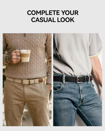 Vista 2 de CHAOREN Cinturón elástico para hombre, paquete de 2 - Cinturones trenzados de 1 3/8" para golf para hombres - Elástico casual para pantalones y jeans