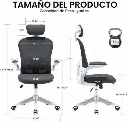 Vista 2 de Silla de oficina ergonómica de malla, color negro