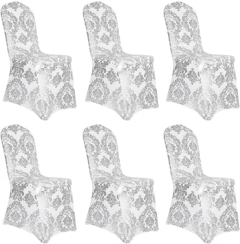 Vista 9 de Juego de 1 fundas decorativas para sillas de comedor, con estampado de flores doradas, extraíbles, lavables, de elastano, para fiestas, bodas Oro