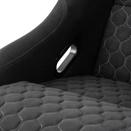 Vista 2 de Tamaño L Pieza De Asiento De Carreras Con Respaldo De Fibra De Vidrio Fuerte Universal Para Coches Tela Negra Costura De Diamante Blanca Con