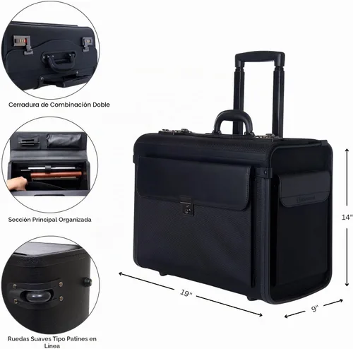 Vista 4 de Alpine Swiss Maletín para portátil con ruedas de 17" con ruedas Attache Abogados Case Legal Size Negro