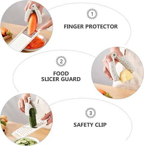 Vista 5 de Hemoton Rallador de verduras, 2 piezas, soporte multiusos para cortar frutas y verduras, guía de clip de seguridad, protector de dedos anticorte