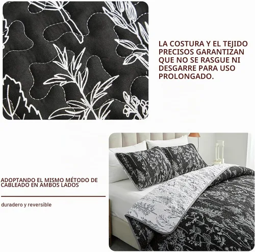 Vista 4 de Joyreap Juego de edredón de 2 piezas individual, diseño botánico reversible negro y blanco, colcha de microfibra suave y suave, funda de cama