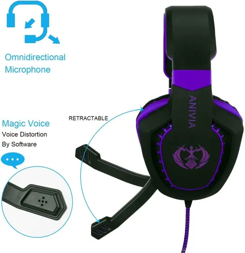 Vista 5 de Anivia AH28plus - Auriculares para computadora con cable y micrófono, estéreo para juegos, con aislamiento de ruido, con control de volumen, sonido