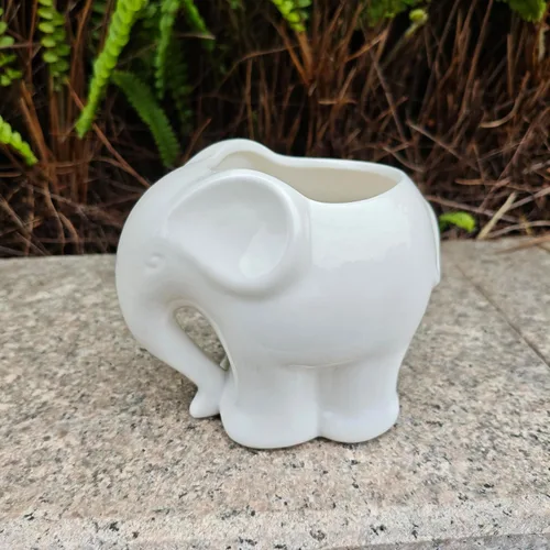 Vista 7 de Maceta de cerámica con forma de elefante, bonito recipiente para suculentas/cactus en forma de animal para decoración del hogar (4 pulgadas, blanco)