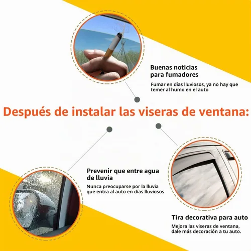 Vista 4 de 4 piezas de viseras de ventana con protector de lluvia y tintado ahumado compatible con 2010-2017 Terrain, deflector de ventilación adhesivo