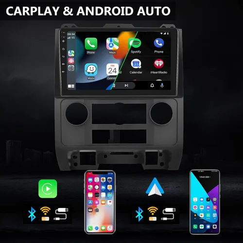 Vista 2 de Estéreo de coche Android para Ford Escape/Kuga y Mazda Tribute 2007-2012 - CarPlay con cable/inalámbrico y Android Auto, radio de pantalla táctil