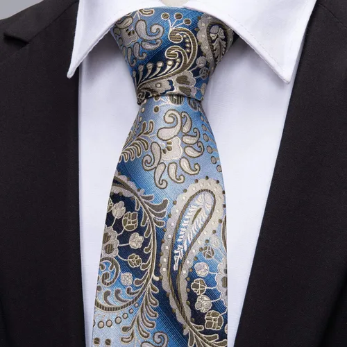 Vista 4 de Barry.Wang Conjunto de moda de corbata de cachemira, gemelos y corbatas para hombre, tejido de seda