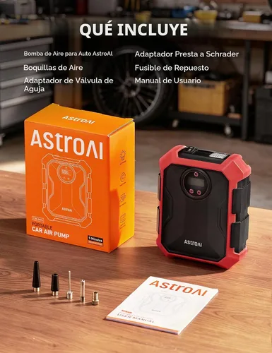 Vista 9 de AstroAI Compresor de aire portátil e inflador de neumáticos, accesorio automático de 12 V CC con luz LED y pantalla digital, 100 PSI para automóvil