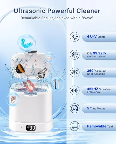 Vista 2 de Máquina limpiadora de retenedores ultrasónicos, cápsula de limpieza dental, máquina limpiadora de retenedores sónicos con temporizador digital
