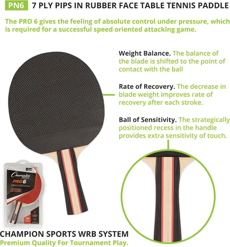 Vista 6 de Champion Sports PN6 Pala de Tenis de Mesa, Negro, 5-1/2 x 10 x 1/2