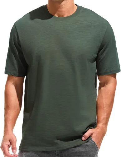 Vista 15 de KLIEGOU - Camiseta de cuello redondo para hombre, 100 % algodón, ajuste holgado, gruesa, de peso pesado