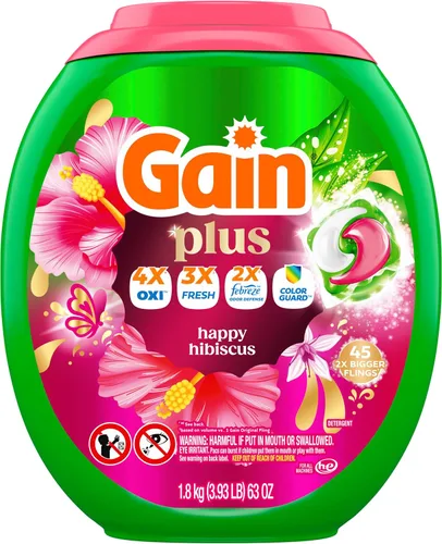 Vista 14 de Gain Super Flings - Cápsulas de detergente para ropa, 45 unidades, aroma Hibiscus Hula, cápsulas de detergente de lavado irresistiblemente limpias