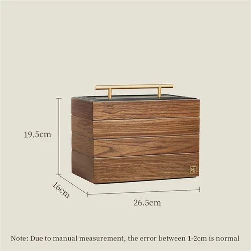 Vista 2 de Caja organizadora de joyas de viaje, organizador de joyas para mujeres y niñas, madera con mango de metal, estuche de joyería portátil