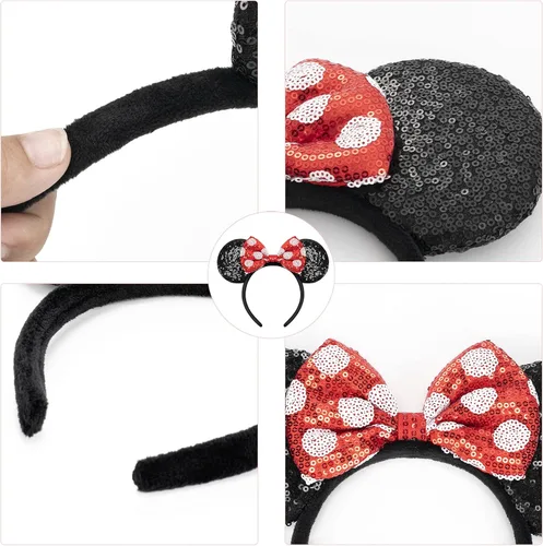 Vista 4 de 2 diademas de orejas de ratón con lentejuelas brillantes para adultos, mujeres y niñas, fiesta de cumpleaños de Navidad